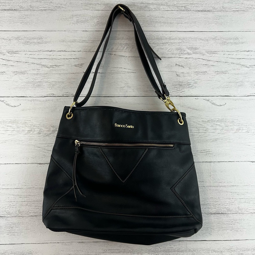 Franco Sarto Black Faux Leather Convertible Shoulder Bag